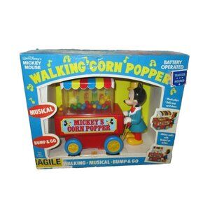 Vintage Disney ILLCO Toy Mickey Mouse Walking Corn Popper Push Pop